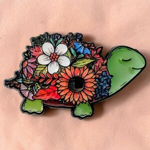 Floral Turtle Enamel Pin - Colorful Garden Design